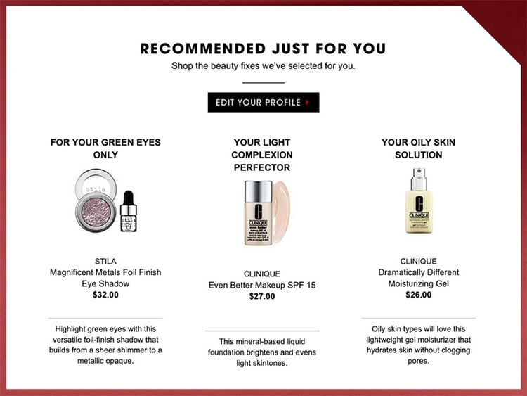 Recommended products just for you email example.