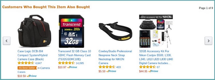 Amazon, customers who bought this item also bought, recommendation products example.