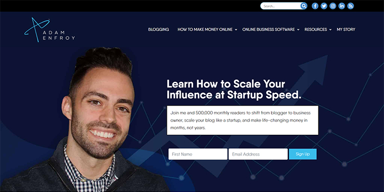 Adam Enfroy blog hompage.