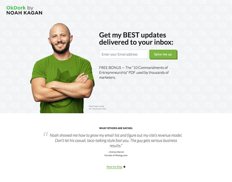 Ok Dork Squeeze Page as a Homepage example.