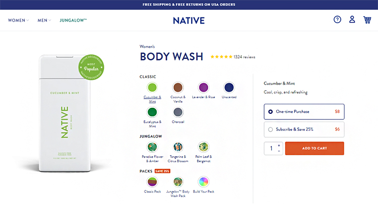 Body wash subscription upsell example.