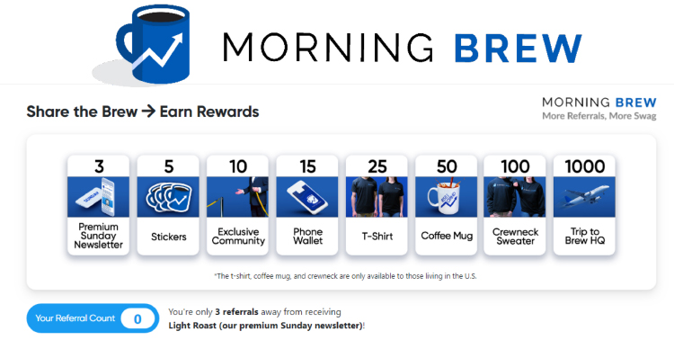 Morning Brew, rewards email subscription program graphic.