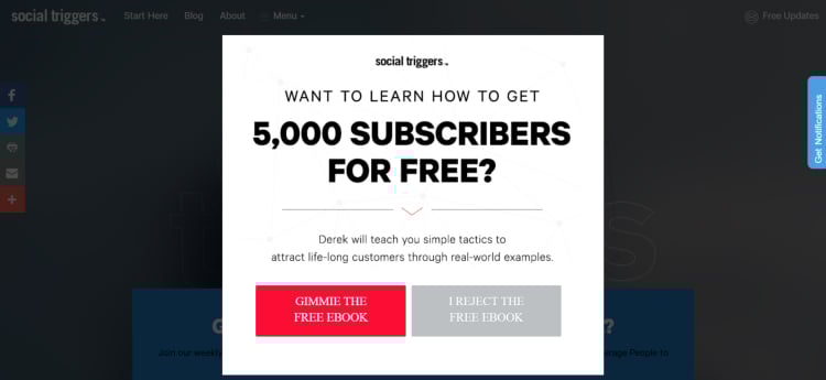 Squeeze Page as a Pop-Up, exit-intent example.