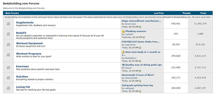 Fitness online forum example.