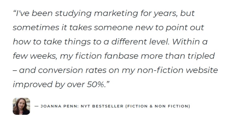 Medium-Length Landing Page, glowing testimonial.