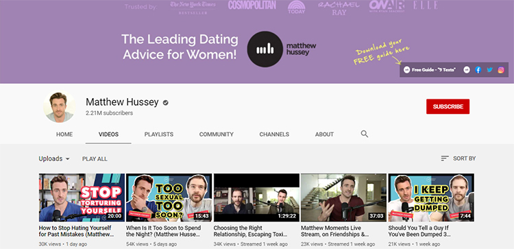 Matthew Hussey Youtube channel screenshot.