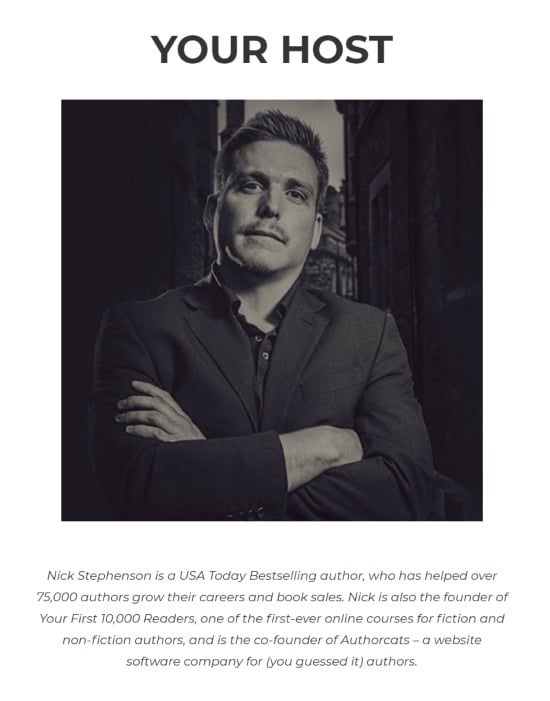 Medium-Length Landing Page, professional host bio.