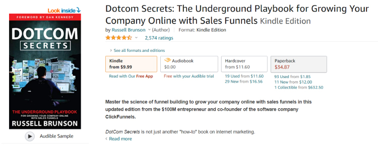 Clickfunnels free physical book, lead magnet example, with social proof at checkout. 