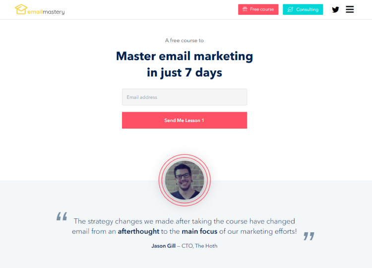 Master email marketing in 7 days, free course website squeeze page.