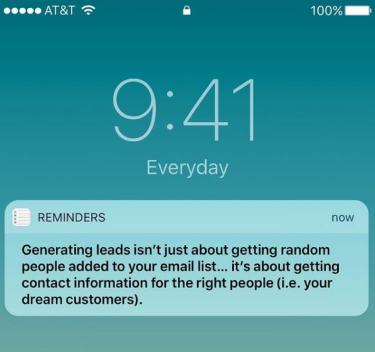 High-Quality Leads vs Low-Quality Leads cell phone notification reminder example.
