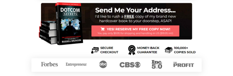 Long-Form Landing Page, ClickFunnels social proof media badges.