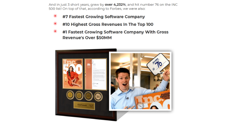 Long-Form Landing Page, ClickFunnels' company revenue statistics.