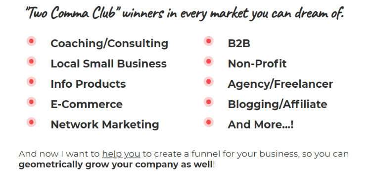 Long-Form Landing Page, ClickFunnels two comma club award winners target market examples.
