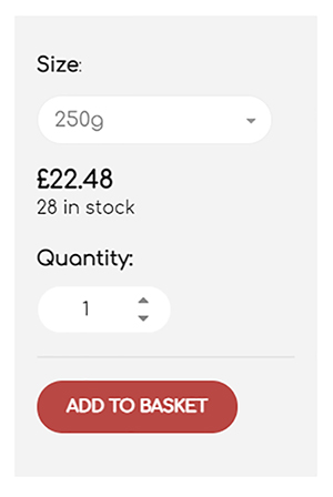 Add do basket, Cherry Powder, quantity size selection website purchase menu.