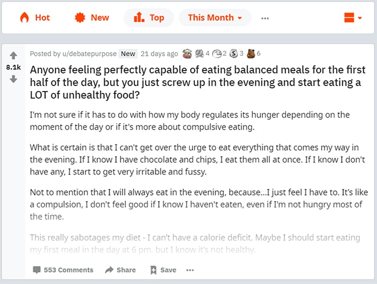 Reddit customer research sorting options.