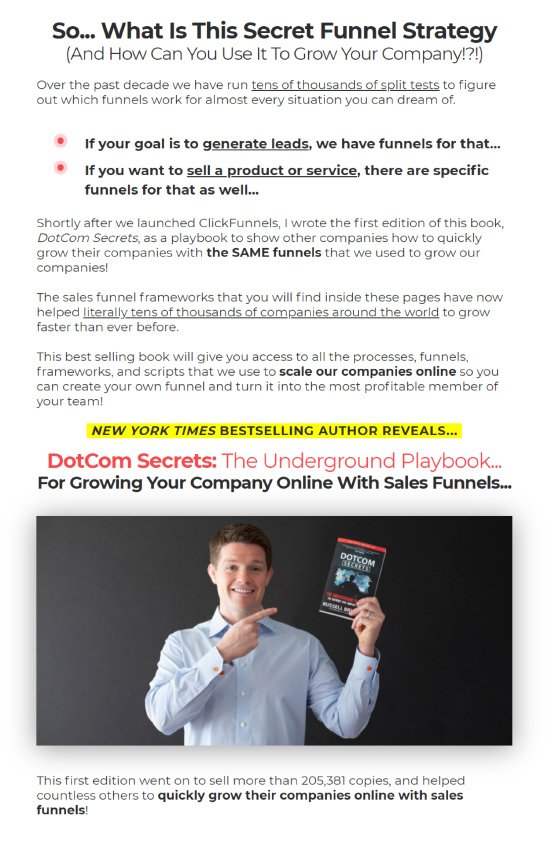 Clickfunnels long-form landing page, book introduction. 