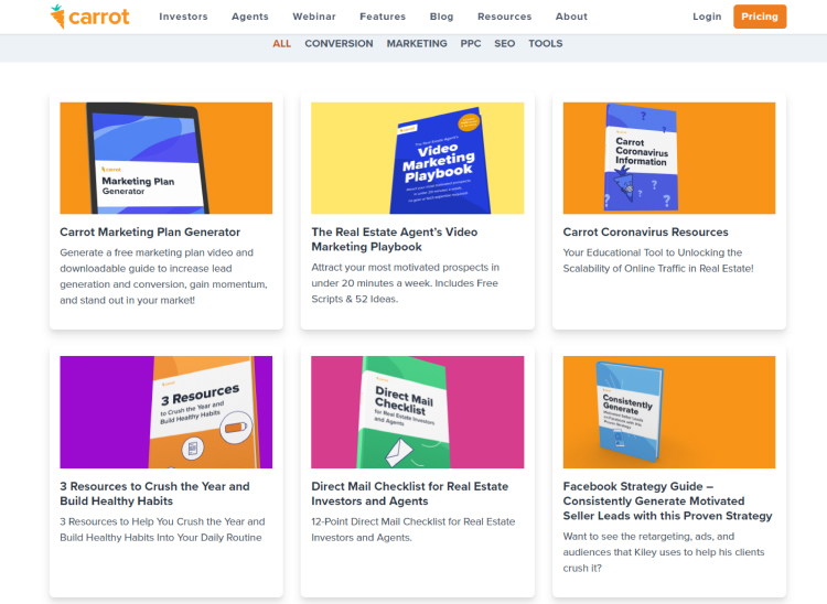 Carrot website builder multiple free marketing tool resource, email capture offers.