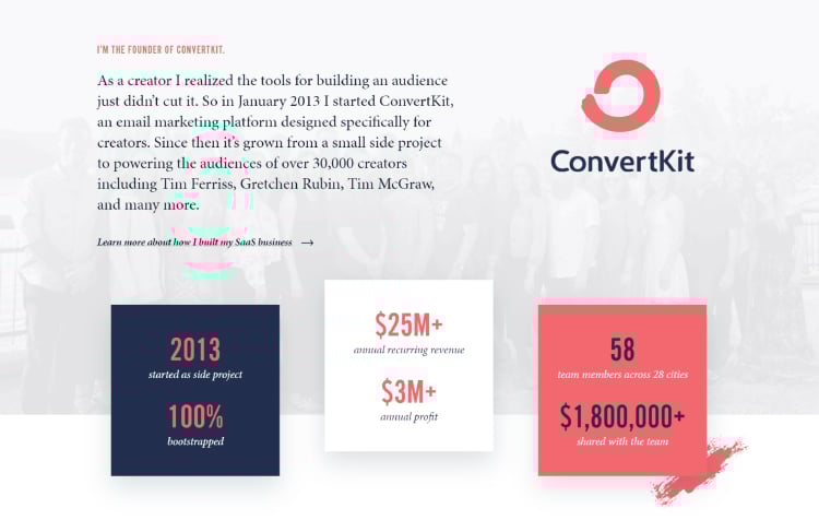 Squeeze Page as a Homepage, founder of ConvertKit pictoral.