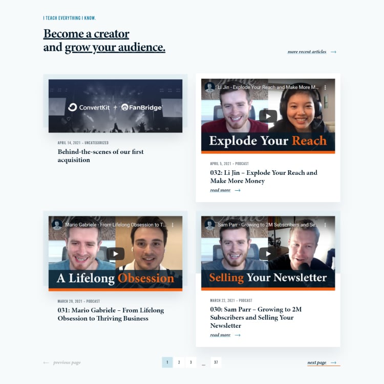 Squeeze Page as a Homepage, blog post and podcast episodes.