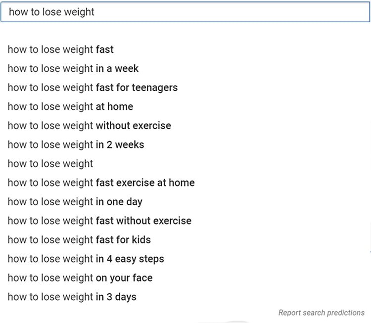 Google relevant search term, search suggestions.