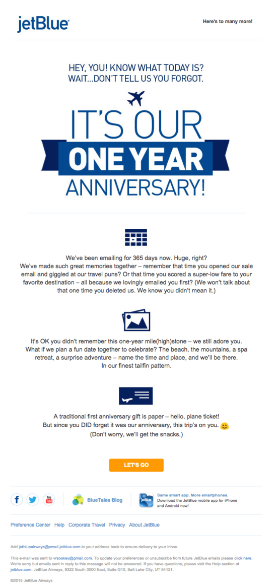 Email offer specific to the subscribers behavior example.