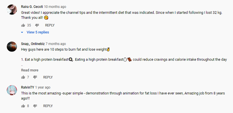 Youtube search engine result, comment examples.