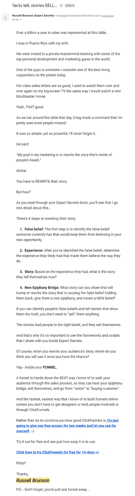 Clickfunnels, Daily Seinfeld Email example.