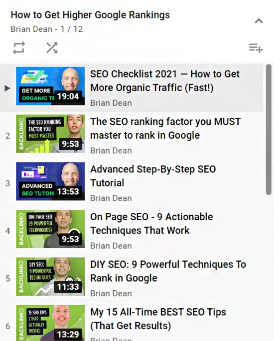 YouTube search engine result page.