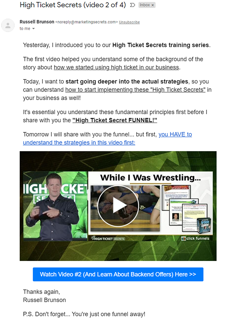 Clickfunnels, part 2, Clickfunnels, email follow-up example