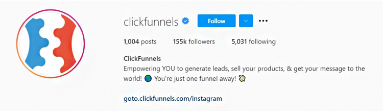 Build a Social Media Following, Clickfunnels, Instagram homepage data graphic.
