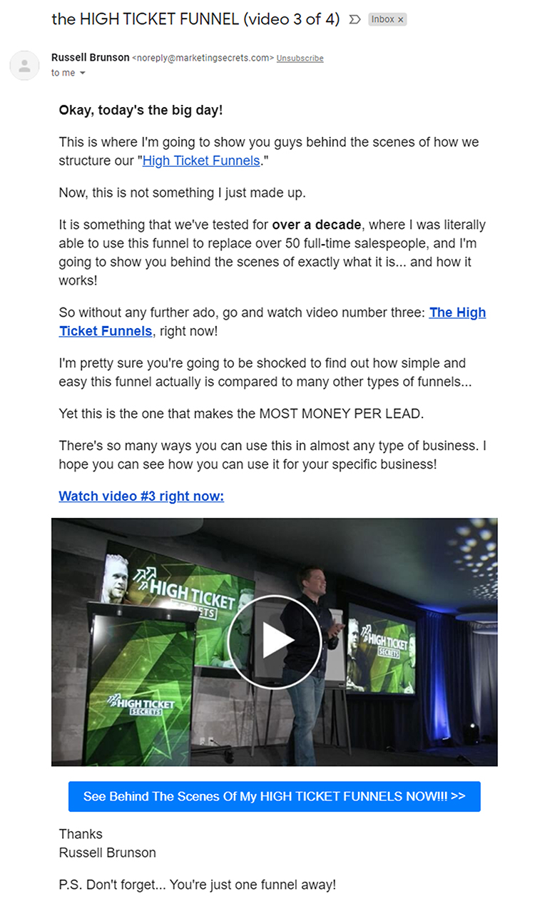 Clickfunnels, part 3, Clickfunnels, email follow-up example