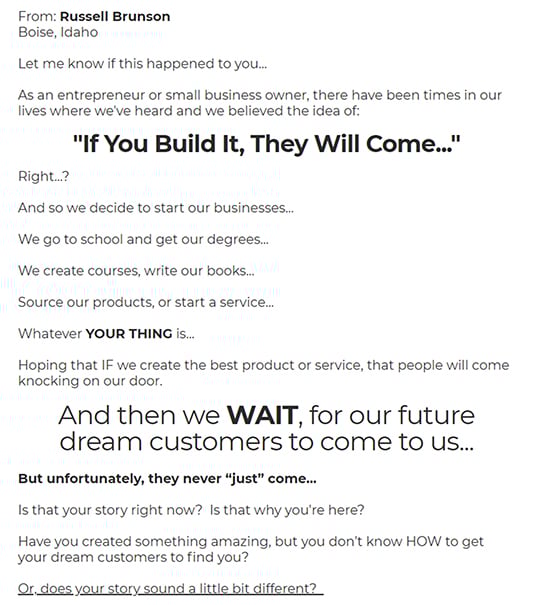 Master copywriting, story example.
