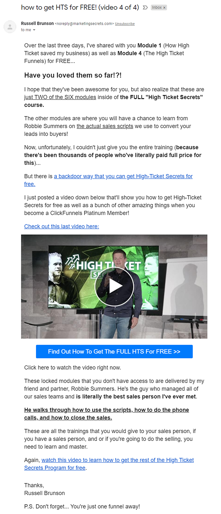 Clickfunnels, part 4, Clickfunnels, email follow-up example