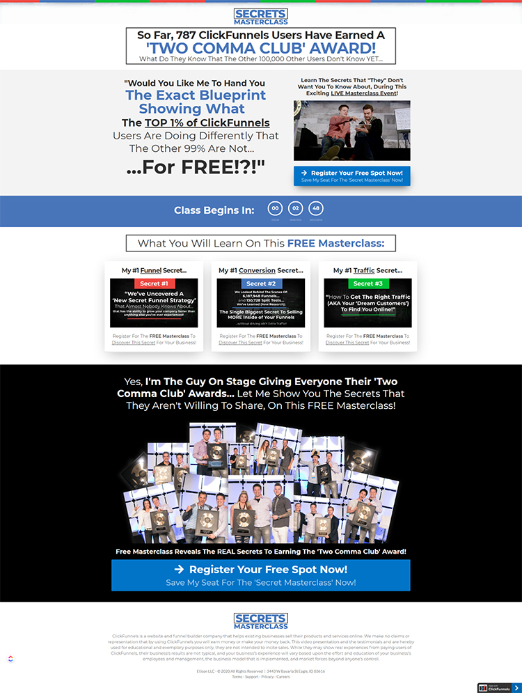 Host a webinar, landing page example.