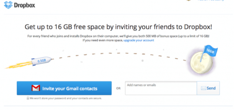 Dropbox referral program offer.