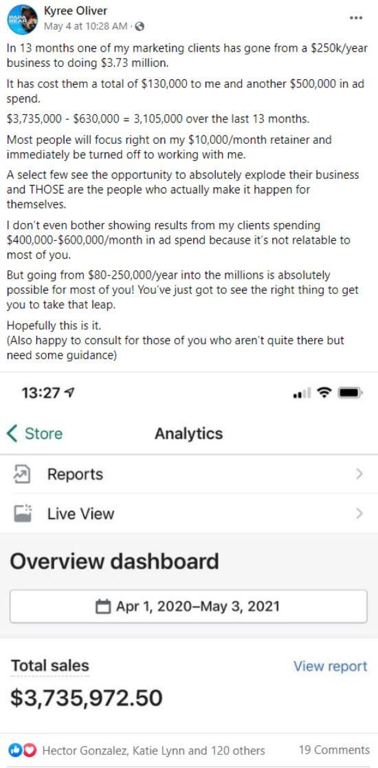 Kyree Oliver Facebook strategy example.