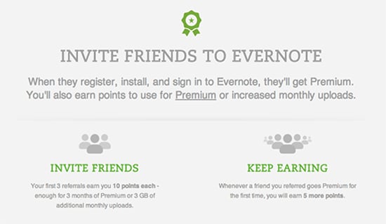 Envernote, referral program example.