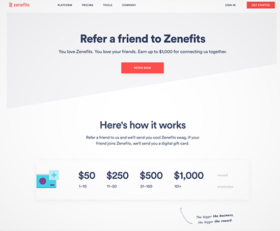 Zenefits, referral program example.