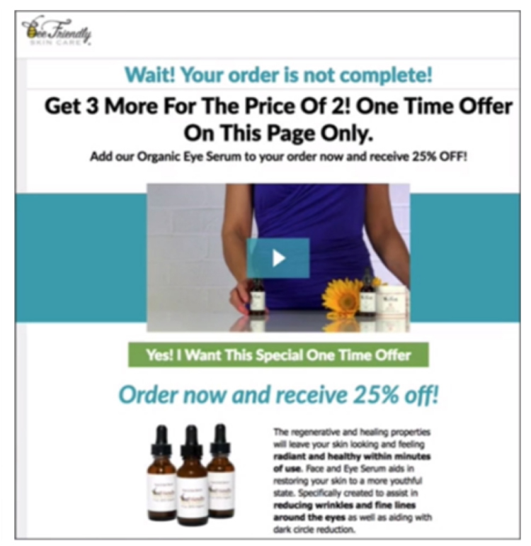 Two step tripwire funnel, one time offer, example.