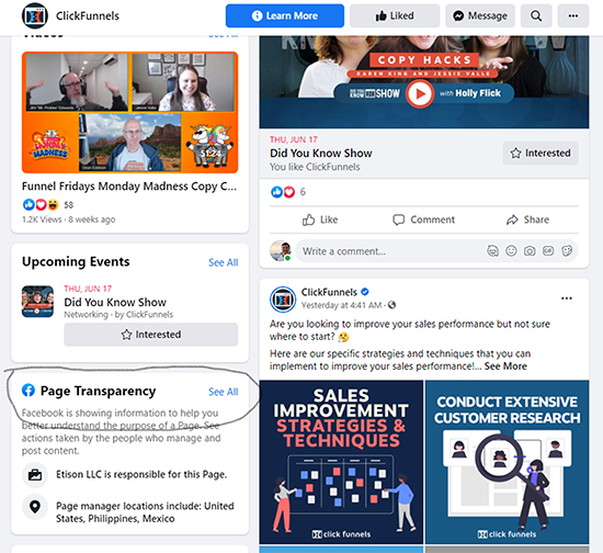 Facebook Ads (With a Twist), facebook page transparency selection.