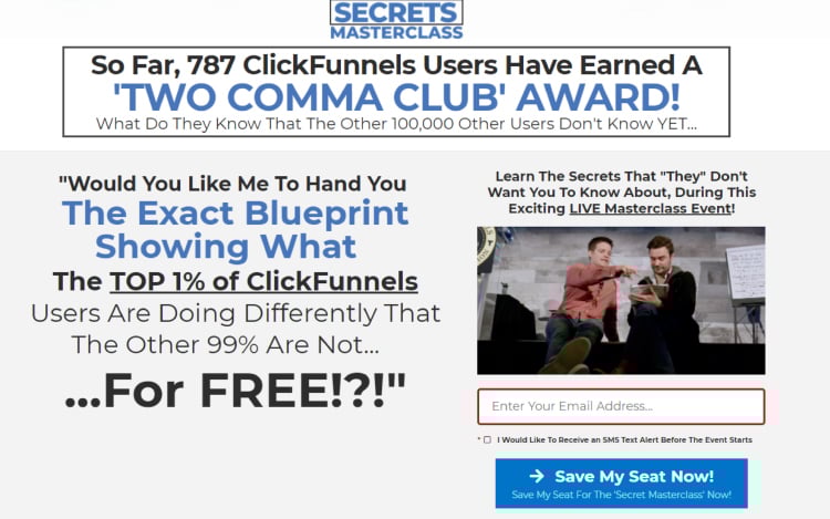 Clickfunnels webinar registration webpage example.