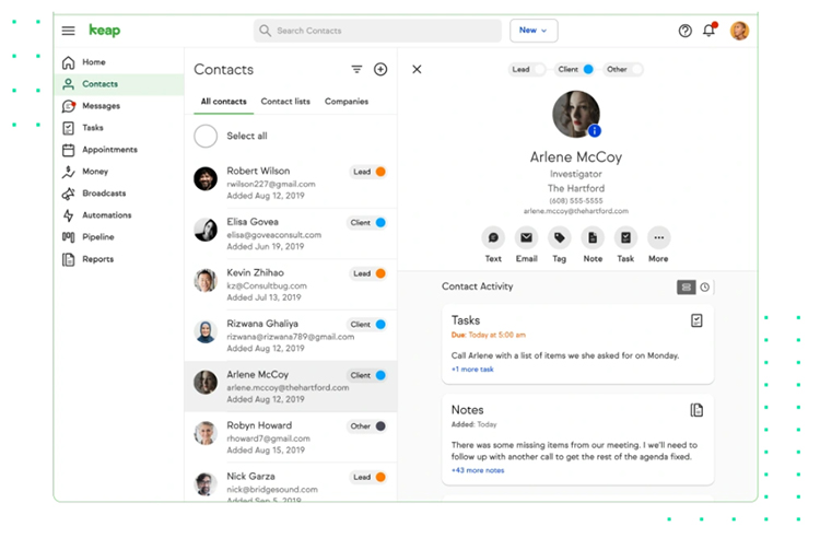 Choose Customer Relationship Management (CRM) Software, client information example.