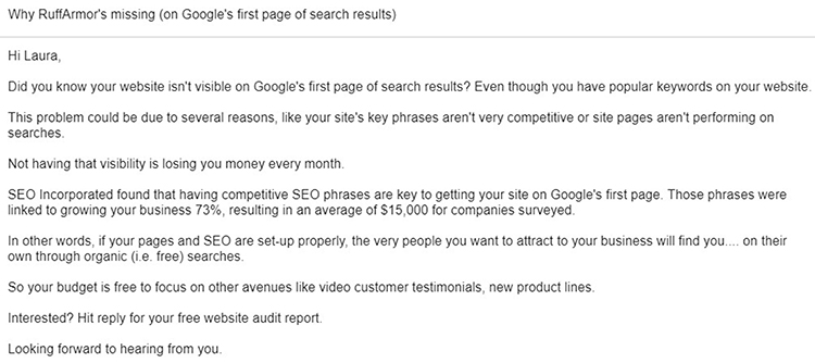 Start Doing Cold Outreach, email example.