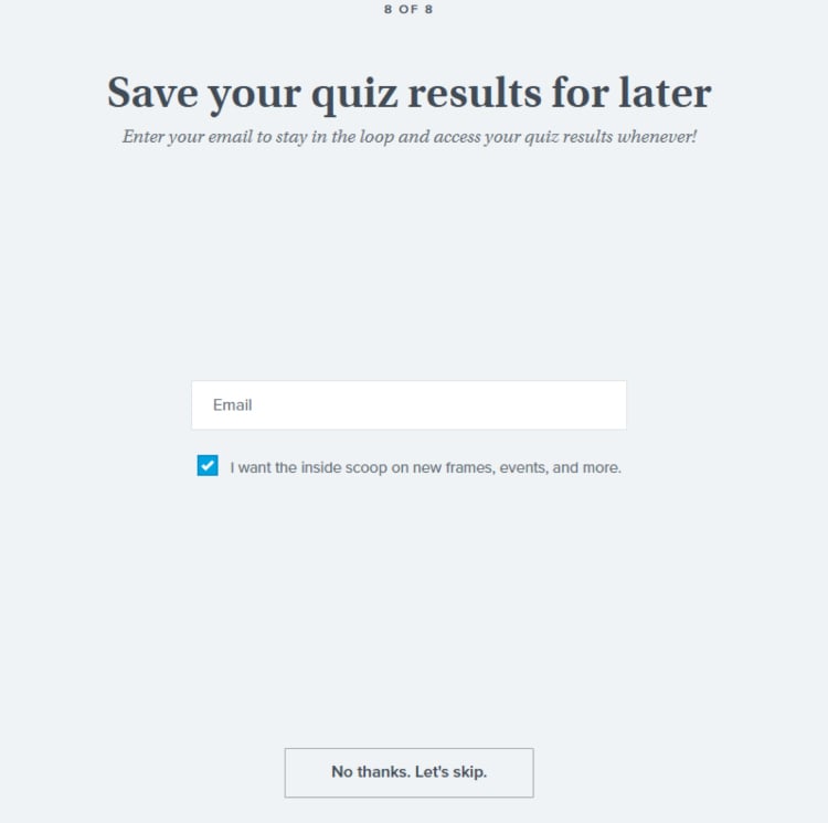 End of quiz, email opt-in.