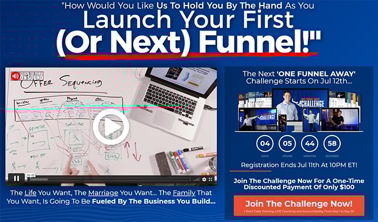 Free (Or Paid) Challenge, One Funnel Away example.