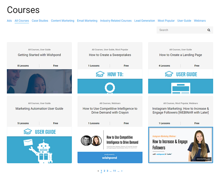 Wishpond’s Features, courses. 