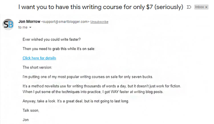 Understanding the Product Launch Sales Funnel, low-ticket email example.