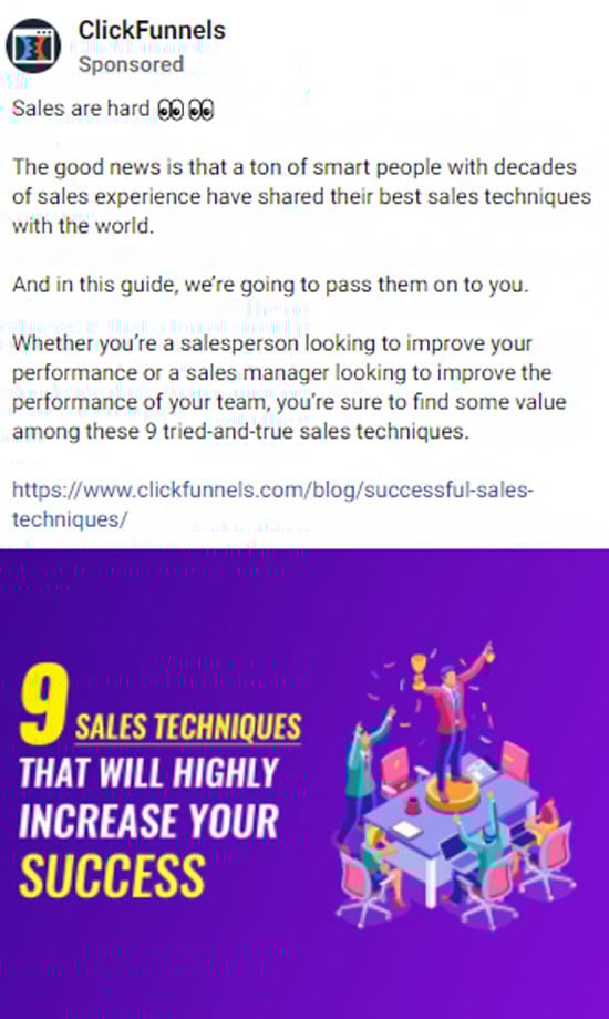 Clickfunnels ad that just goes to a blog post.