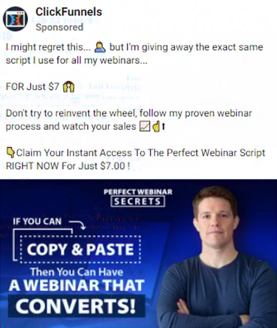 Test Three Audiences & Two Offers, Clickfunnels Facebook ad that’s targeting people who are solution aware.