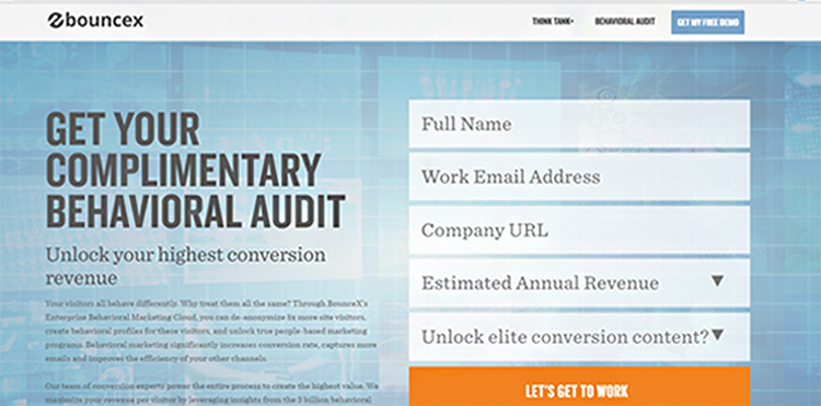 Free Audit/Consultation, Wunderkind website homepage example.